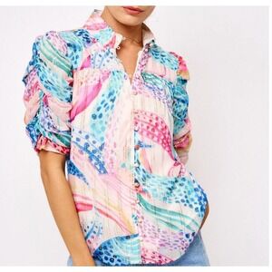 Ciebon Women's Maggie Floral Printed Ruched Sleeve Shirt in Size L‎